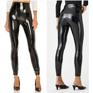 SPANX Faux Patent Leather Leggings Size 1X Black NWT Shaping High Rise